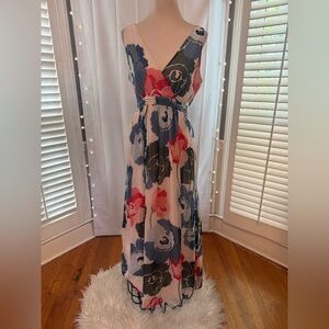 Motherhood Maternity Floral Maxi Dress Medium Sleeveless Tie Waist